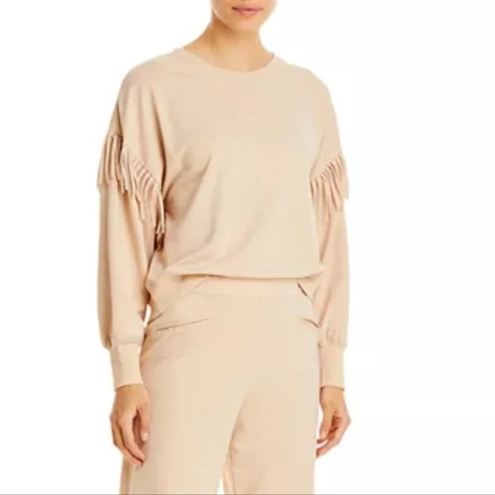 SUNDAYS Women's Jane Fringe Trimmed Sweatshirt Ivory Smoke Sz 1